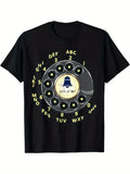 1pc Retro Dial Phone Graphic Men's T-Shirt, 100% Cotton Crew Neck Tee with Funny Telephone Design - Short Sleeve