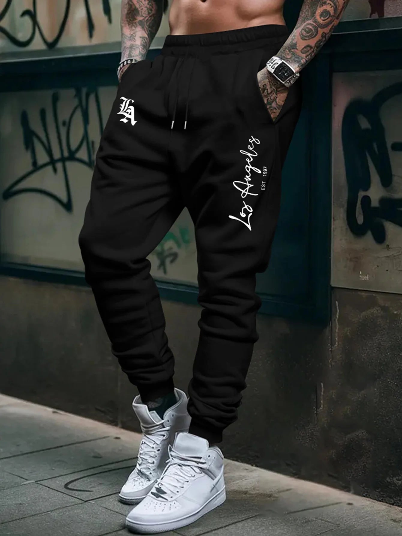Men's Trendy Letter Graphic Fleece Sweatpants 2026 New Style High Quality Casual Long Trousers mens pants
