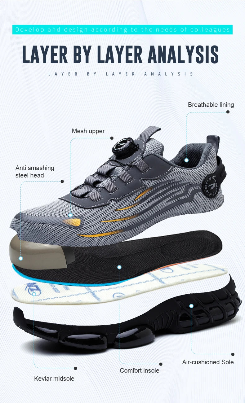 Rotating Button Steel Toe Safety Shoes Men Anti-smash Anti-puncture Work Shoes Breathable Sport Shoes Security Protective Boots