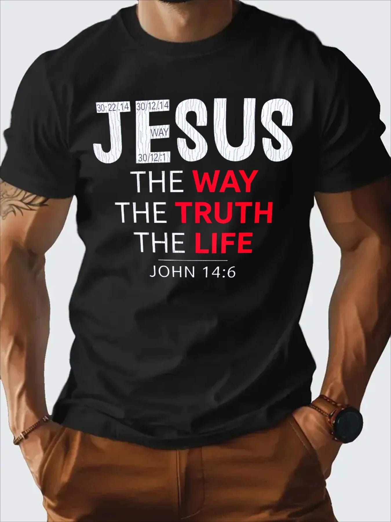 T Shirt For Man 100% Cotton Summer Jesus The Way The Truth The Life Print Casual Slim Fit Round Neck Short Sleeved T-shirt Top