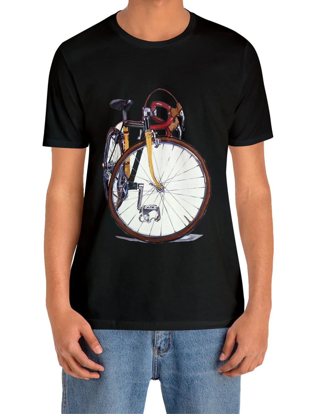 Bicycle Print Comfy Cotton T-shirt, Men'S Casual Street Style Stretch Round Neck Tee Shirt For Summer