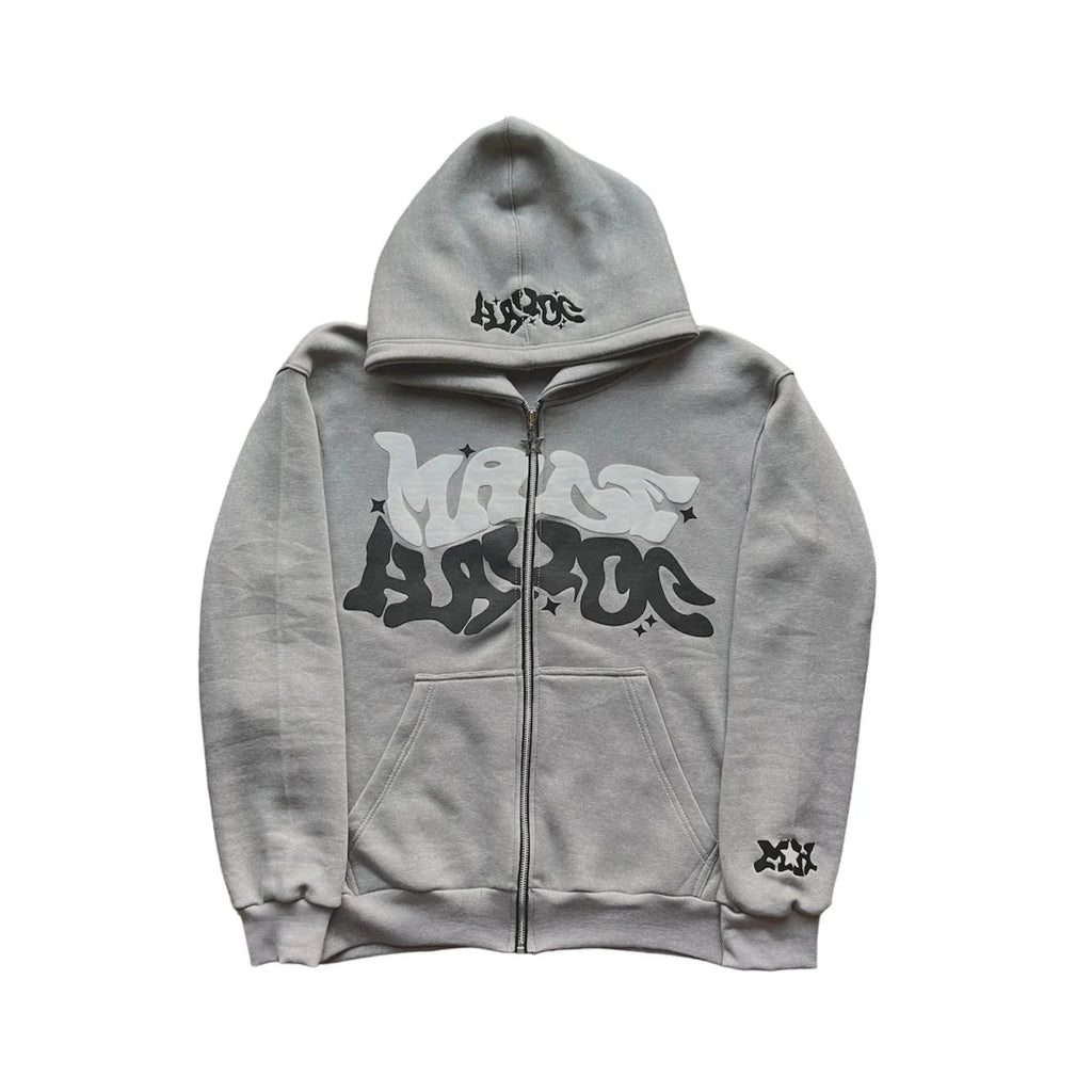 Zipper hooded sweatshirt with retro American letters and stars suitable for men and women Y2K jacket autumn d winter cardigan