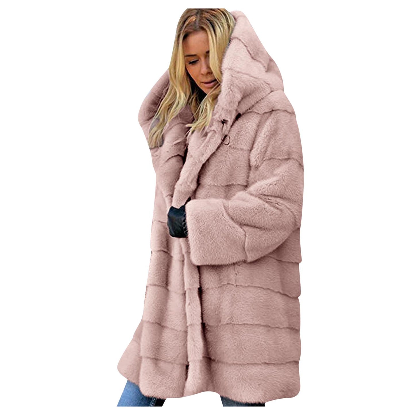 Winter Thick Fuzzy Faux Fur Jacket Women's Warm Plush Long Sleeve