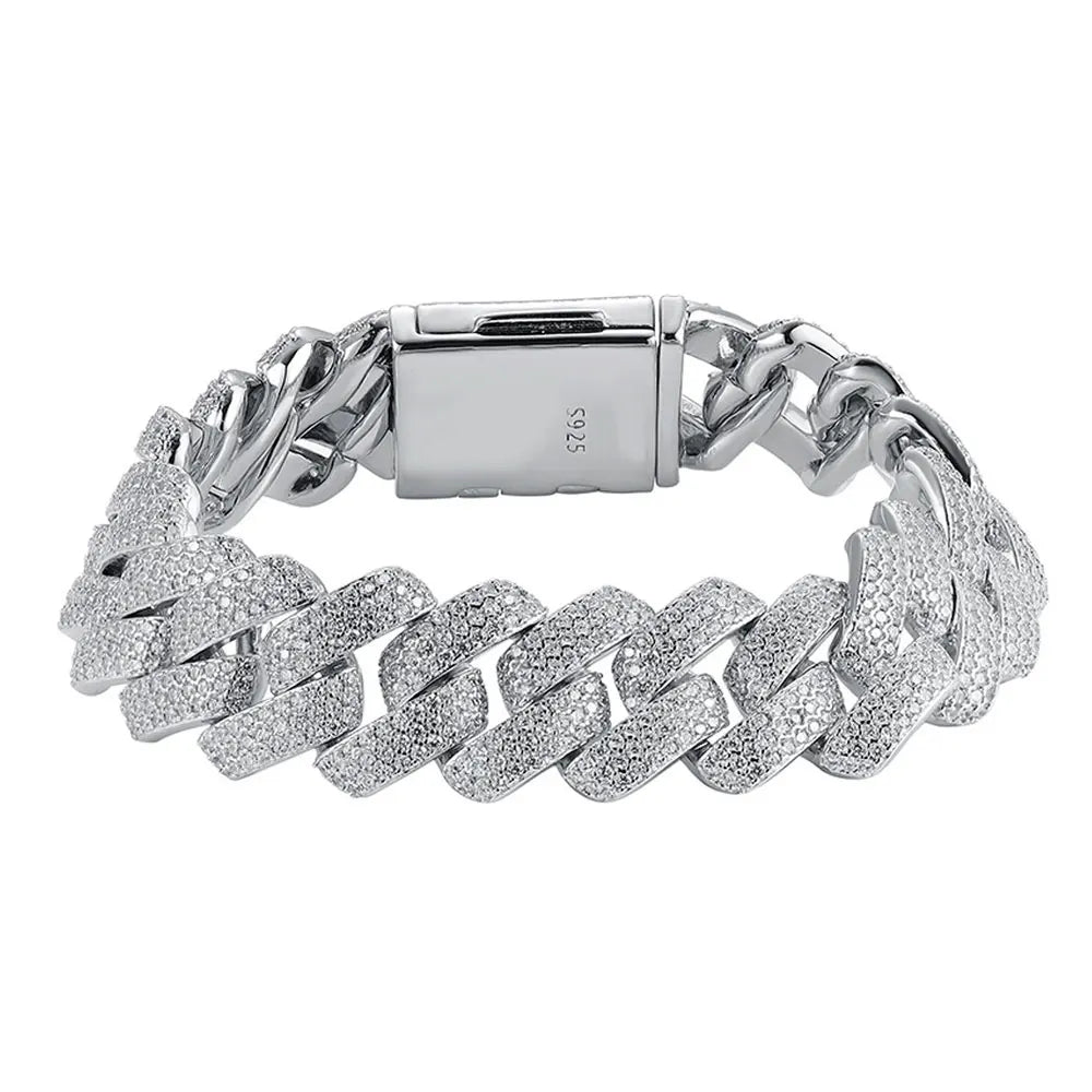 KNOBSPIN D VVS1 All Moissanite Cuban Bracelets for Women Man Hip Hop Party Fine Jewelry with GRA s925 Sterling Sliver Bracelet