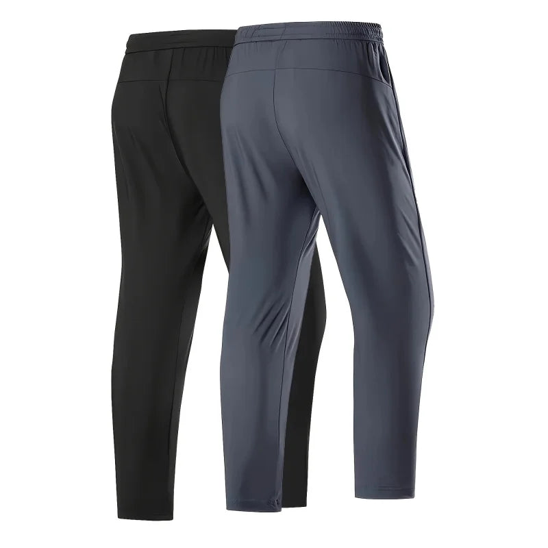 2Pcs Unisex Quick-drying Sweatpants Moisture-wicking Ice Fiber Elastic Waistband Breathable Straight Running Casual Baggy Pants