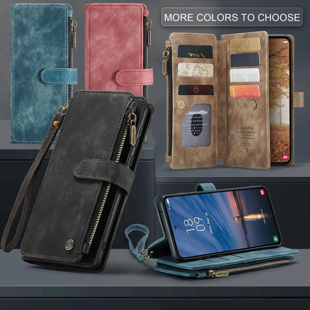 for Samsung Galaxy A55 A35 A25 5G (2024) Wallet Case, Durable PU Leather Magnetic Flip Strap Wristlet Zipper Card Holder Cover