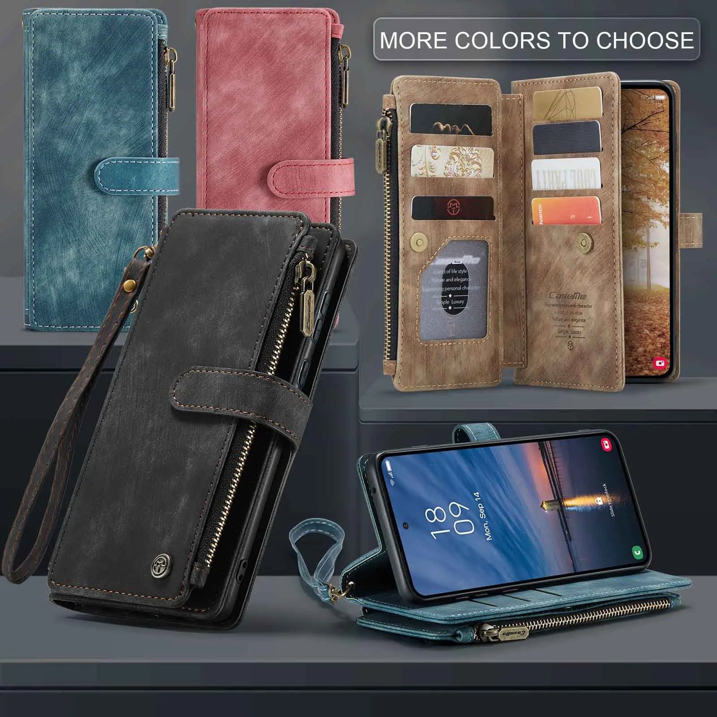 for Samsung Galaxy A55 A35 A25 5G (2024) Wallet Case, Durable PU Leather Magnetic Flip Strap Wristlet Zipper Card Holder Cover