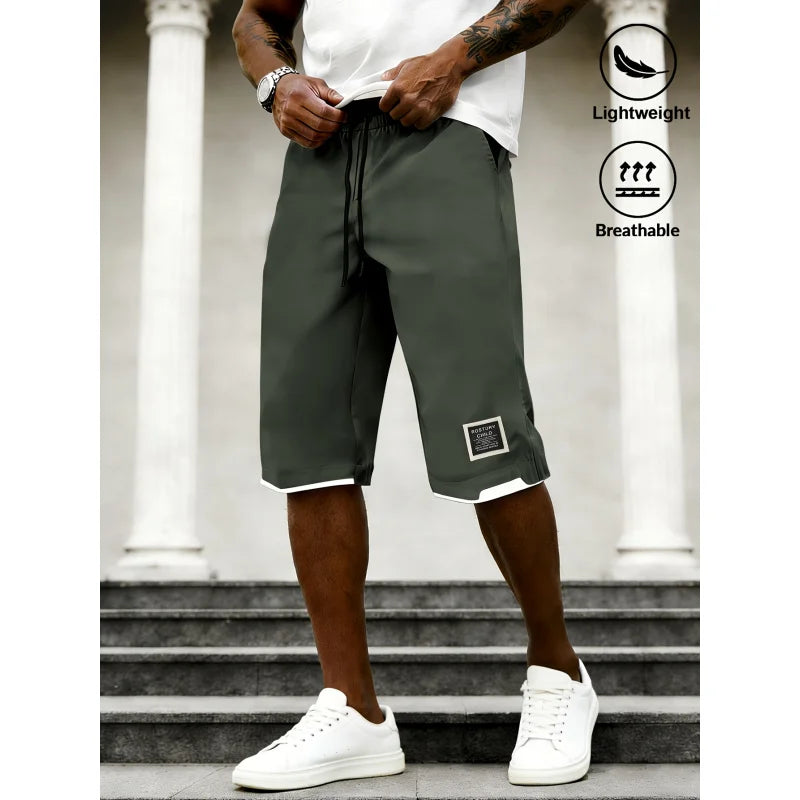 Men's Casual Drawstring Cropped Pants Summer Vacation Loose Cargo Shorts Basketball Clothes Essentials Running Baggy Sweatsuit