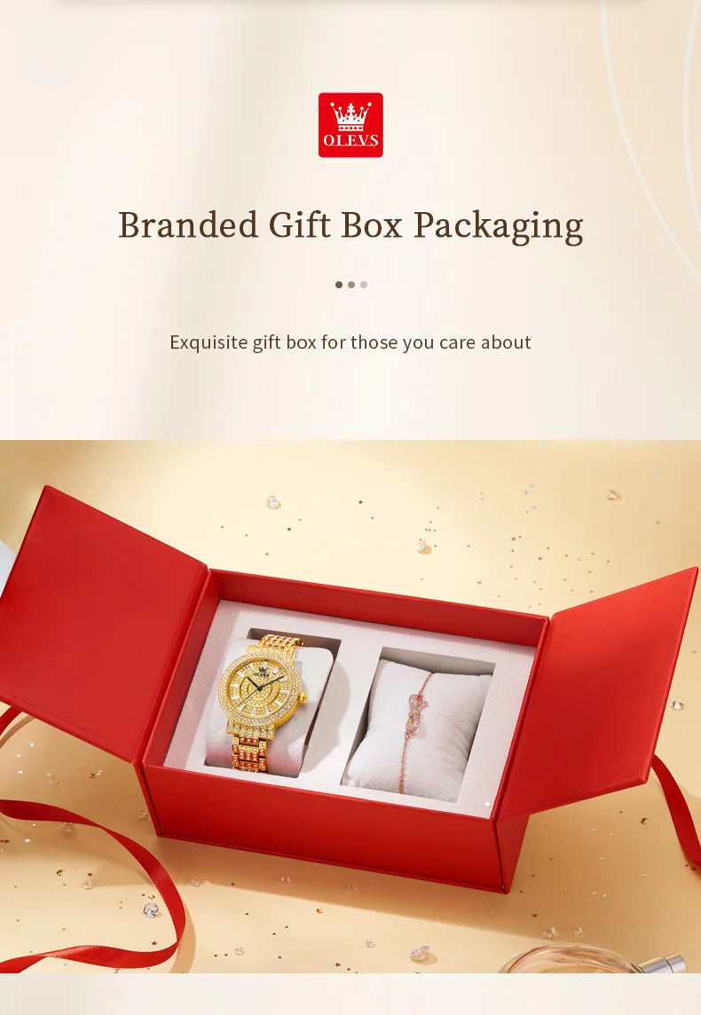 OLEVS Women's Watches Luxury Elegant Full Diamonds Original Quartz Watch for Man Waterproof Stainless Steel Gift Box Bracelet