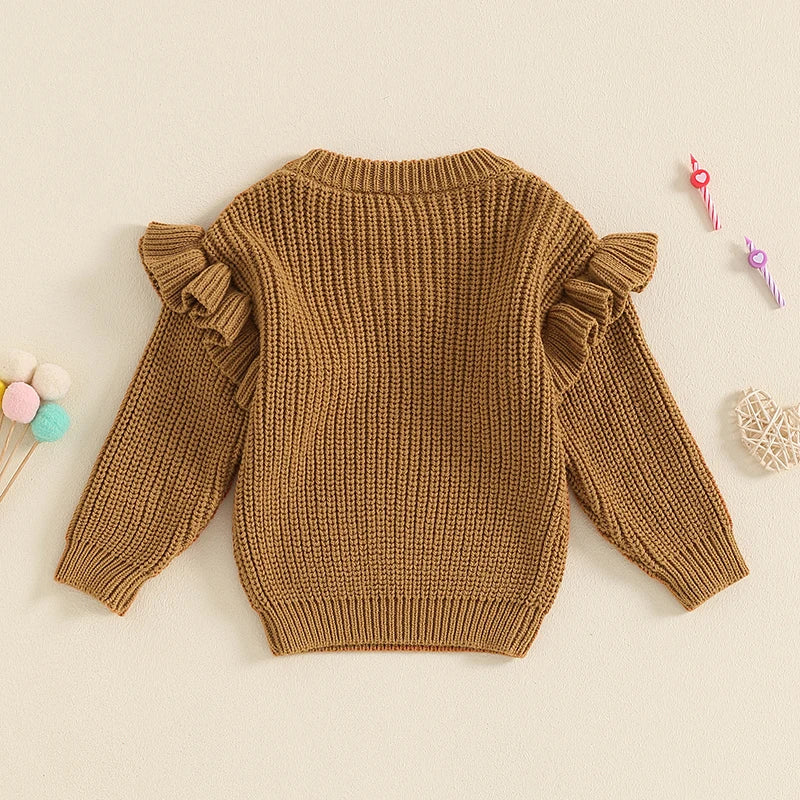 2024-05-23 Lioraitiin Newborn Baby Girl Birthday Sweater Casual Floral Letter Embroidery Warm Knitted Pullover Infant Knitwear