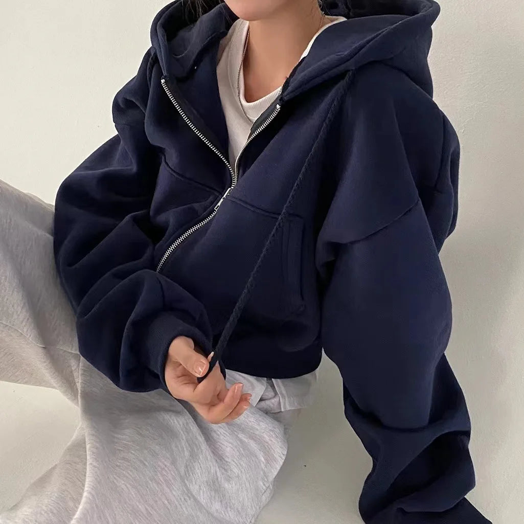 Women Casual Streetwear Y2K Crop Tops Hood Shirt Blended Material