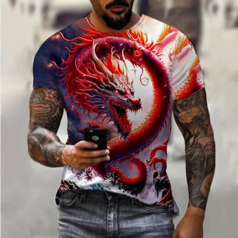 Man Oversized Streetwear Harajuku O-Neck Top Tees Dragon 3D Printed Men's T-shirt Hip Hop Short Sleeve Summer Casual Clothing