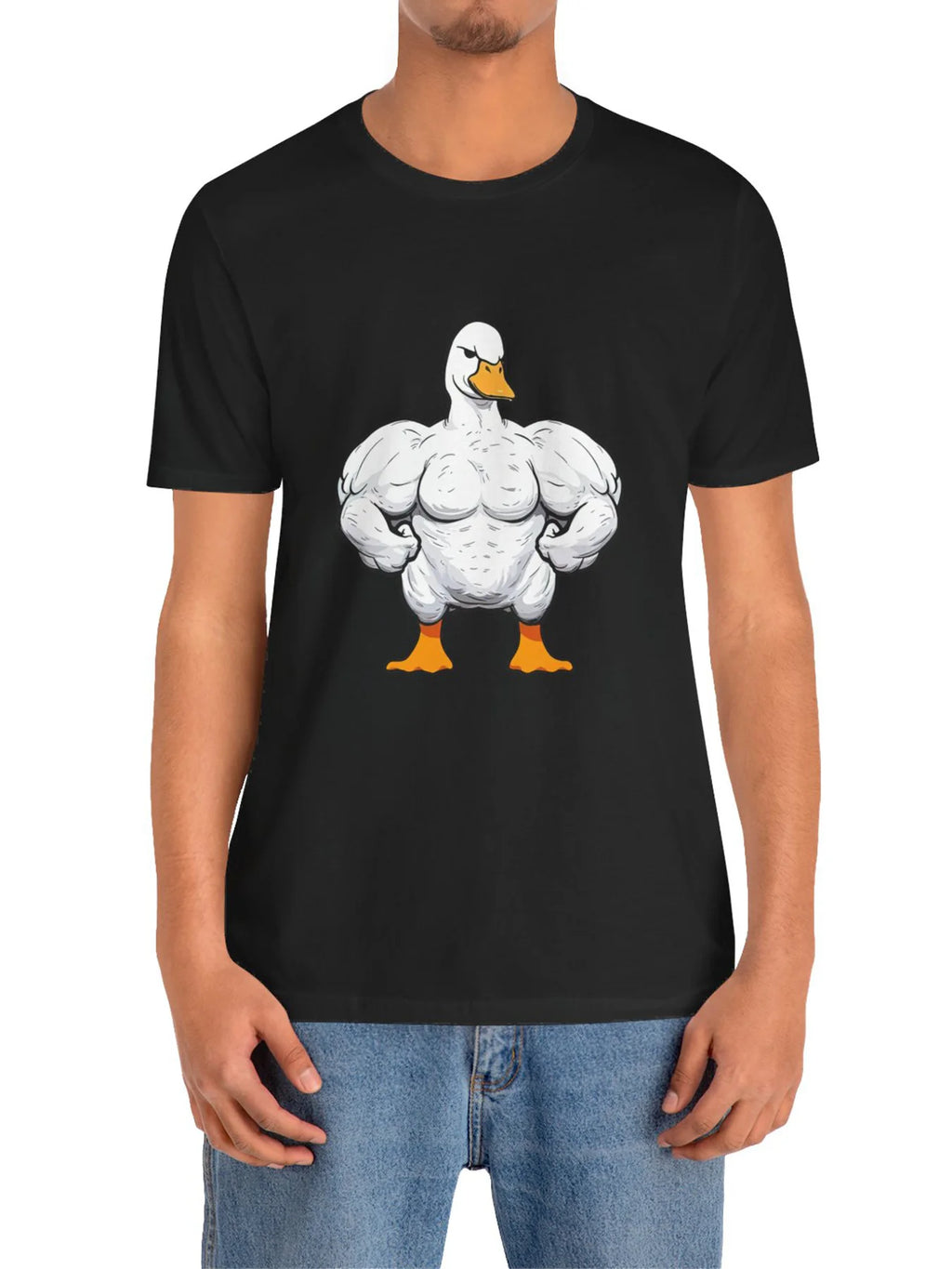 Men's Cotton T-Shirt with Muscular Duck Print - Casual Crew Neck, Short Sleeve, Stretch Fabric