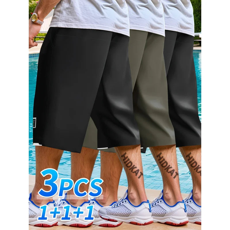 Summer Workwear Cargo Shorts 3-Pack Men's Fashionable Casual Sports Cropped Pants Drawstring Waist Clothing Basketball Short Man