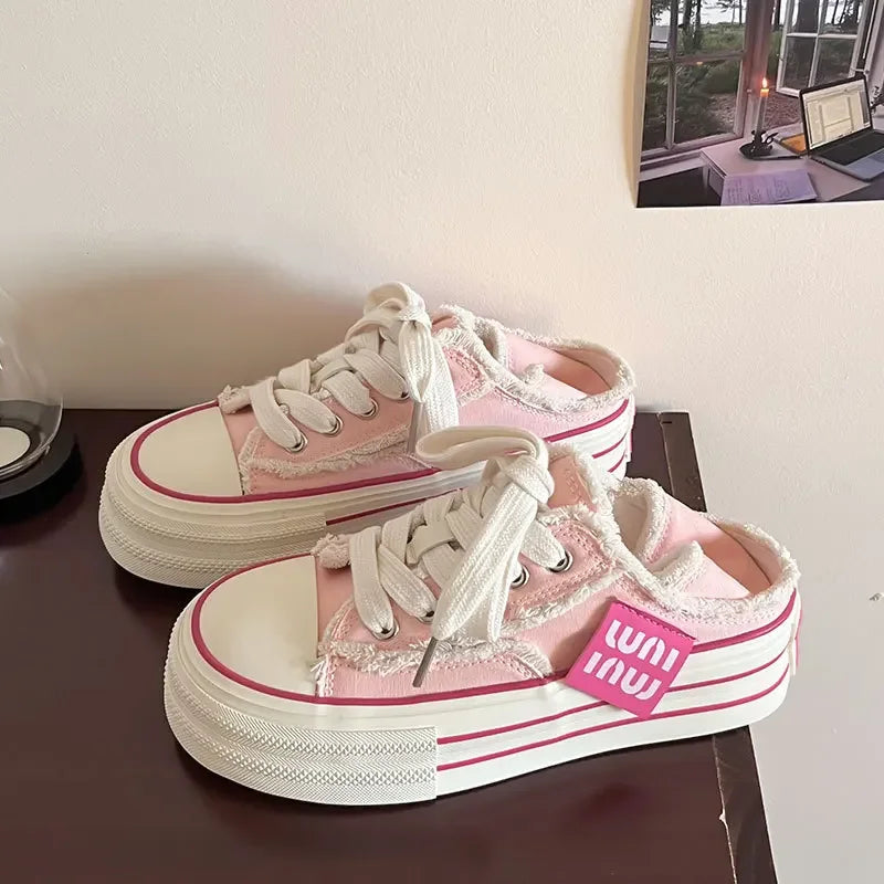 Canvas Shoes Women Casual Height Increasing Platform Shoes for Women Outer White Sneakers Slip on Women Vulcanize Shoes