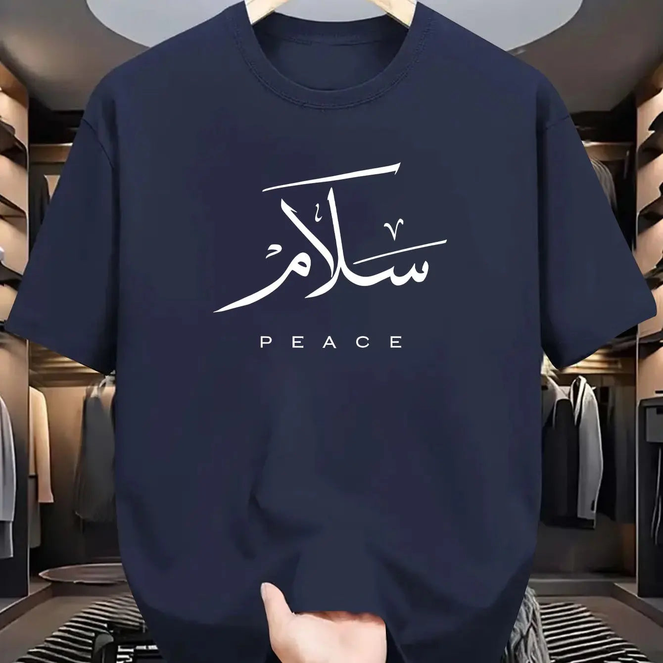 Men's summer 100% pure cotton fashionable casual loose sports PEACE letter printed round neck short sleeved T-shirt top