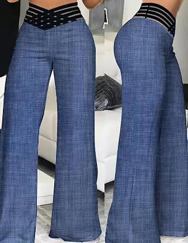 Women Flared Pants Elegant Office Lady Casual Blended Material