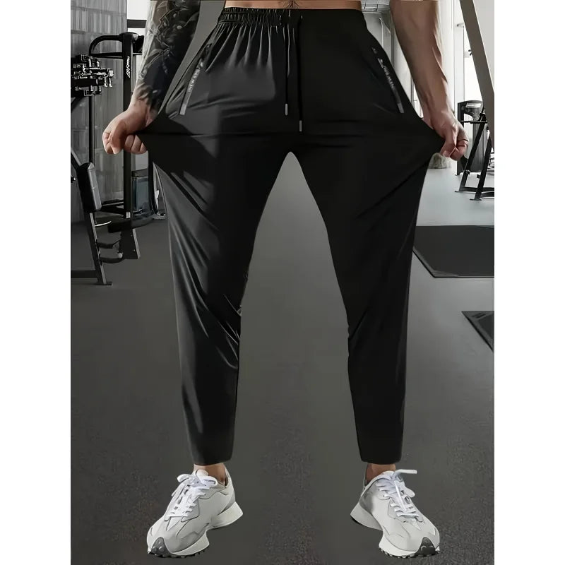 Men Gift Men's Ice Silk Fiber Running Pants Highly Elastic Jogging Pants Sweatpants Wide Leg Football Gym Fishing Man Baggy Mens