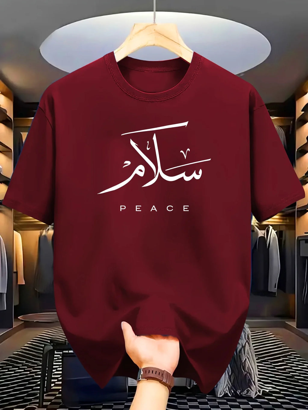 Men's summer 100% pure cotton fashionable casual loose sports PEACE letter printed round neck short sleeved T-shirt top