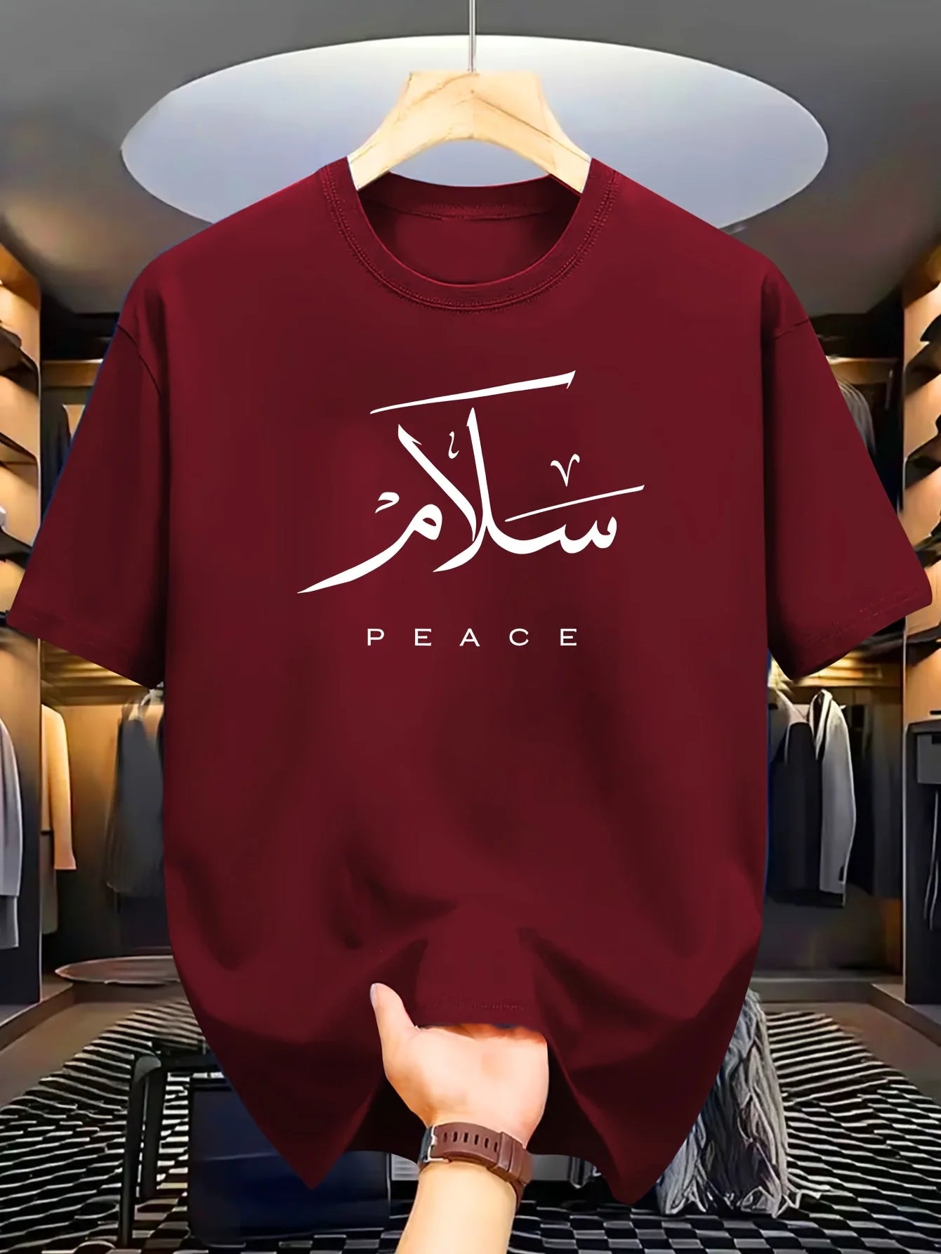Men's summer 100% pure cotton fashionable casual loose sports PEACE letter printed round neck short sleeved T-shirt top