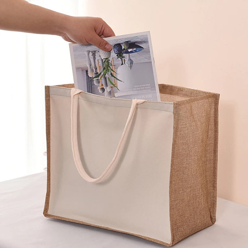 Blank DIY Painting Canvas Bags Hand Carrying Zipper Faux Linen Bags Solid Color Large Capacity Ladies Tote Shopping Bags