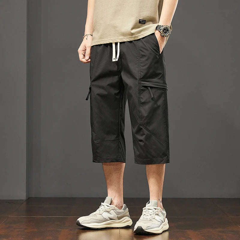 2 Pieces Working Cropped Pants Men's Summer New Ice Silk Thin Casual Loose Sports Shorts Bermudas Cargo Mens Shorts Fishing