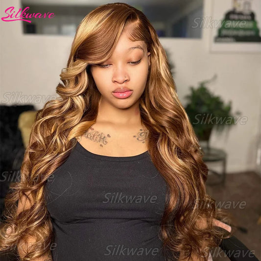 Silkwave Highlight 13x6 Lace Frontal Wig Human Hair Body Wave Lace Front Wigs For Black Women P4/27 Ombre Blonde Brown Color Wig
