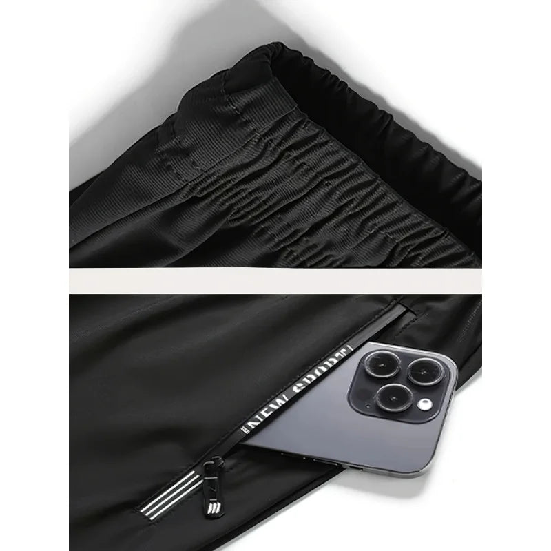2Pcs Unisex Quick-drying Sweatpants Moisture-wicking Ice Fiber Elastic Waistband Breathable Straight Running Casual Baggy Pants