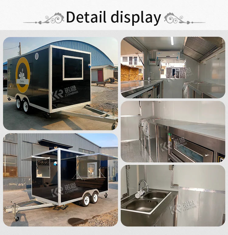 Stainless Steel Food Trailer Outdoor Sale Taco Hot Dog Cart Street Mobile Kitchen Food Trailer Business Food Kiosk Ice Cream Car