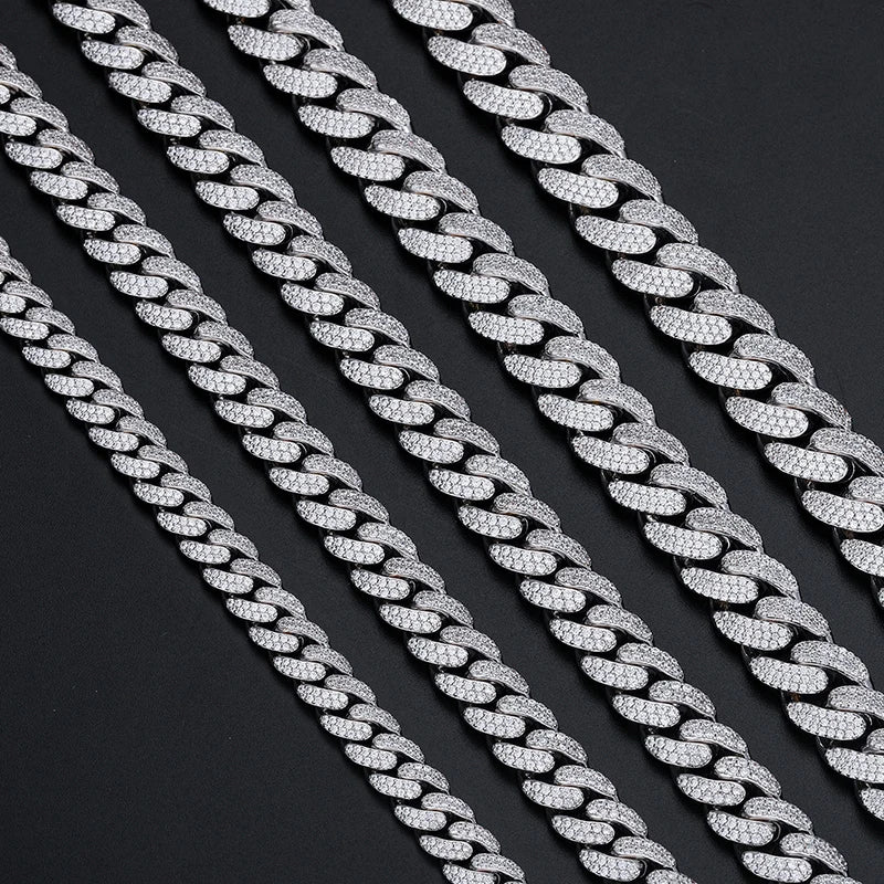 New 8-20mm S925 Sterling Silver Setting Cuban VVS Moissanite Link Miami Chain Necklace For Men Singer Style Rap Hip Hop Jewelry