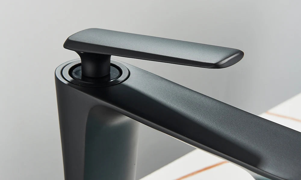 Rozin Matte Black Basin Faucet Deck Mounted Brass Bathroom Sink Faucets Single Lever Bathroom Crane Hot Cold Water Mixer Taps