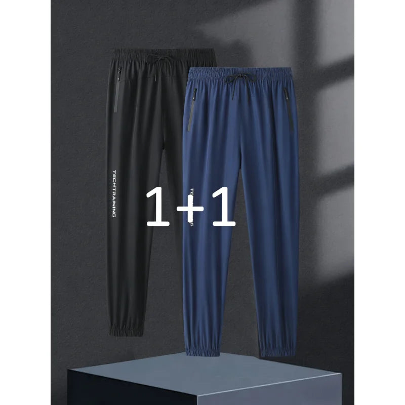 2-Piece Set Men Summer Casual Sports Pants Thin Tie-Up Jogging Pants Man Football Mens Fishing Gym Trousers Training Sweatpants