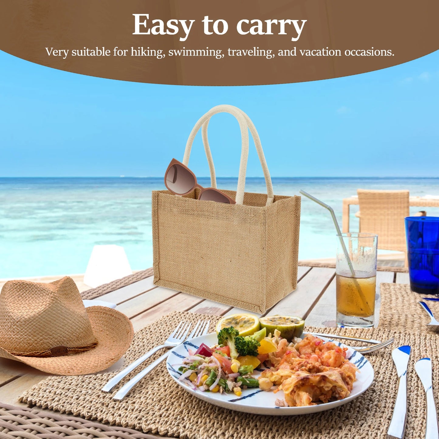 12/4PCS Burlap Tote Bags Mini Burlap Beach Bags with Handles Portable Jute Tote Bag Reusable Burlap Gift Bag Multipurpose Burlap