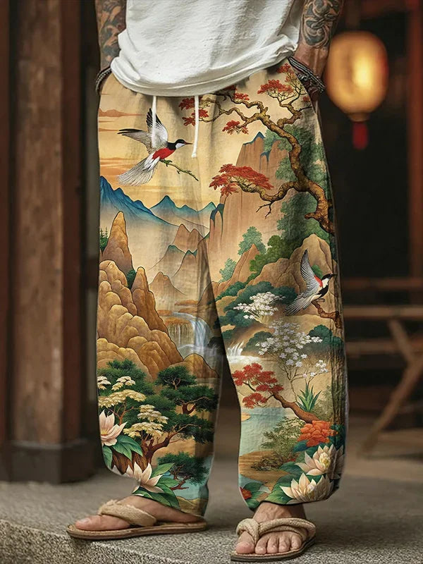 Fashion New Cool Gothic Japanese Ink Painting Style 3D Printing Loose Straight Leg Pants Street Harajuku Casual Sports Pants