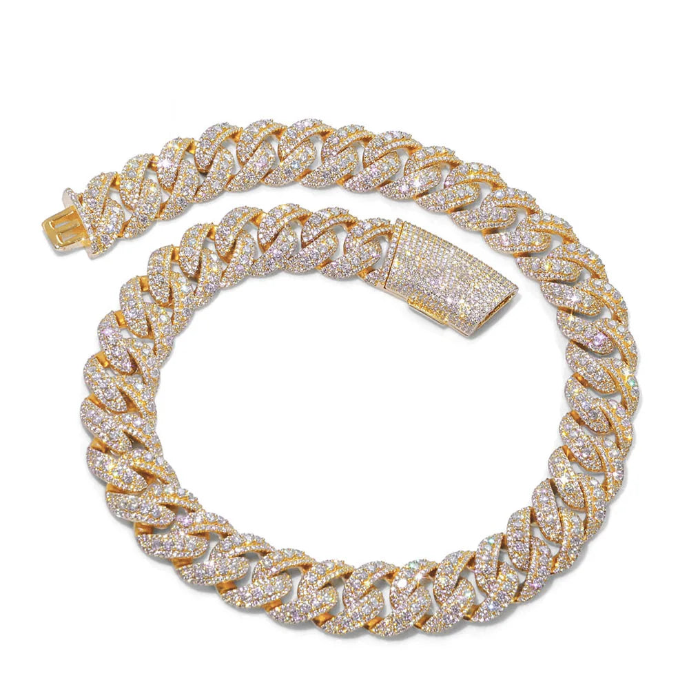 Hip Hop Accessory 22mm Wide Rose Gold Necklace Copper Zircon Ice Cold Fashionable Heavy Necklace For Men And Women