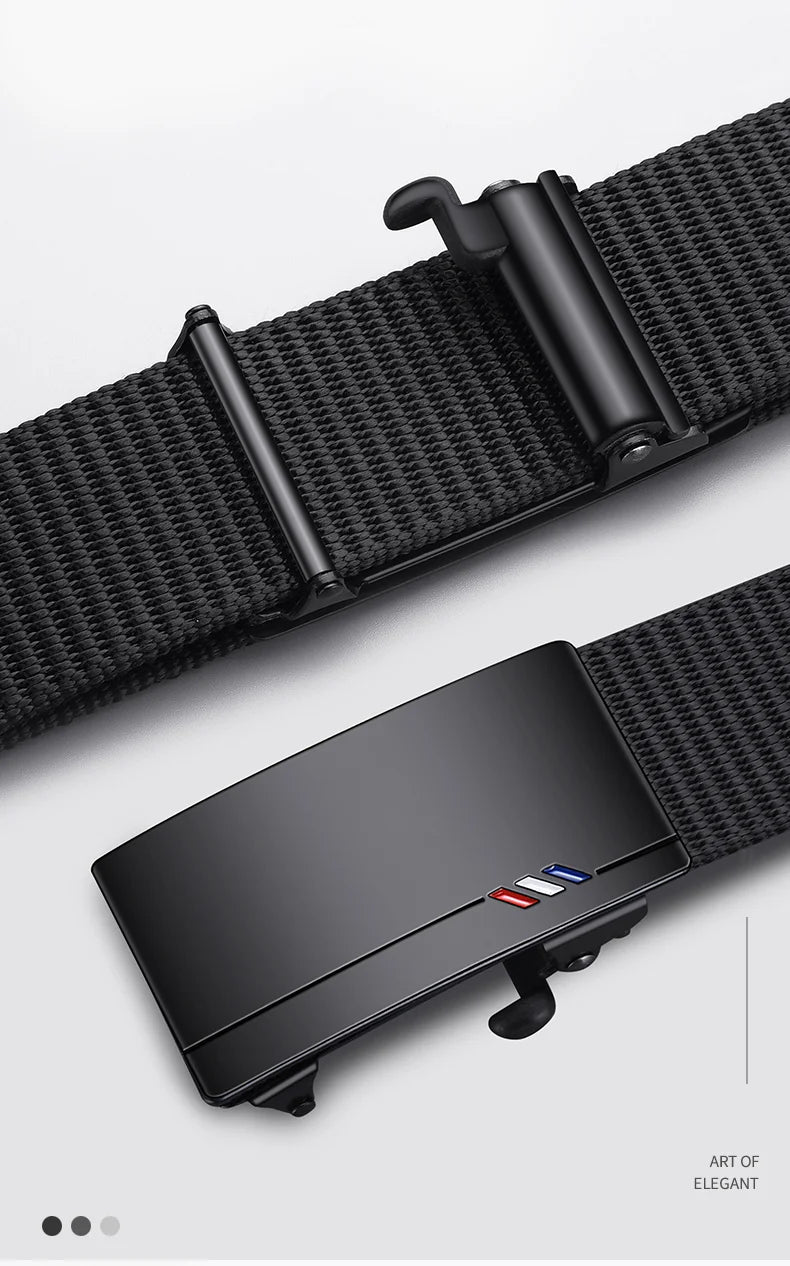 Men's Woven Belt Nylon Material Toothless Automatic Buckle Belts For men, Outdoor Sports And Leisure Strap, Fashion Jeans Belt