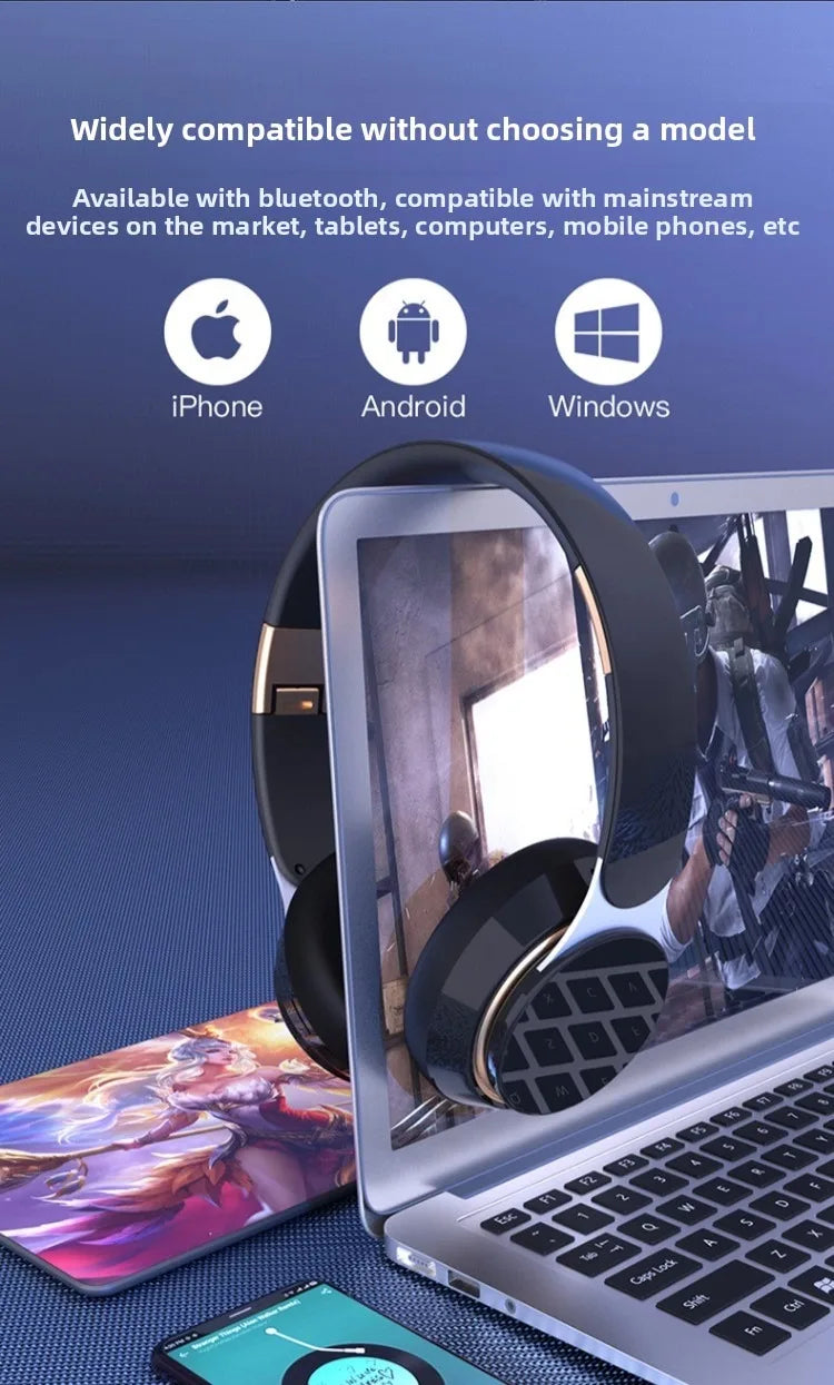 Wireless Headsets Foldable Bluetooth Earphones Noise Reduction Sports Headsets With HD Mic Gaming Headphones Bass Headsets