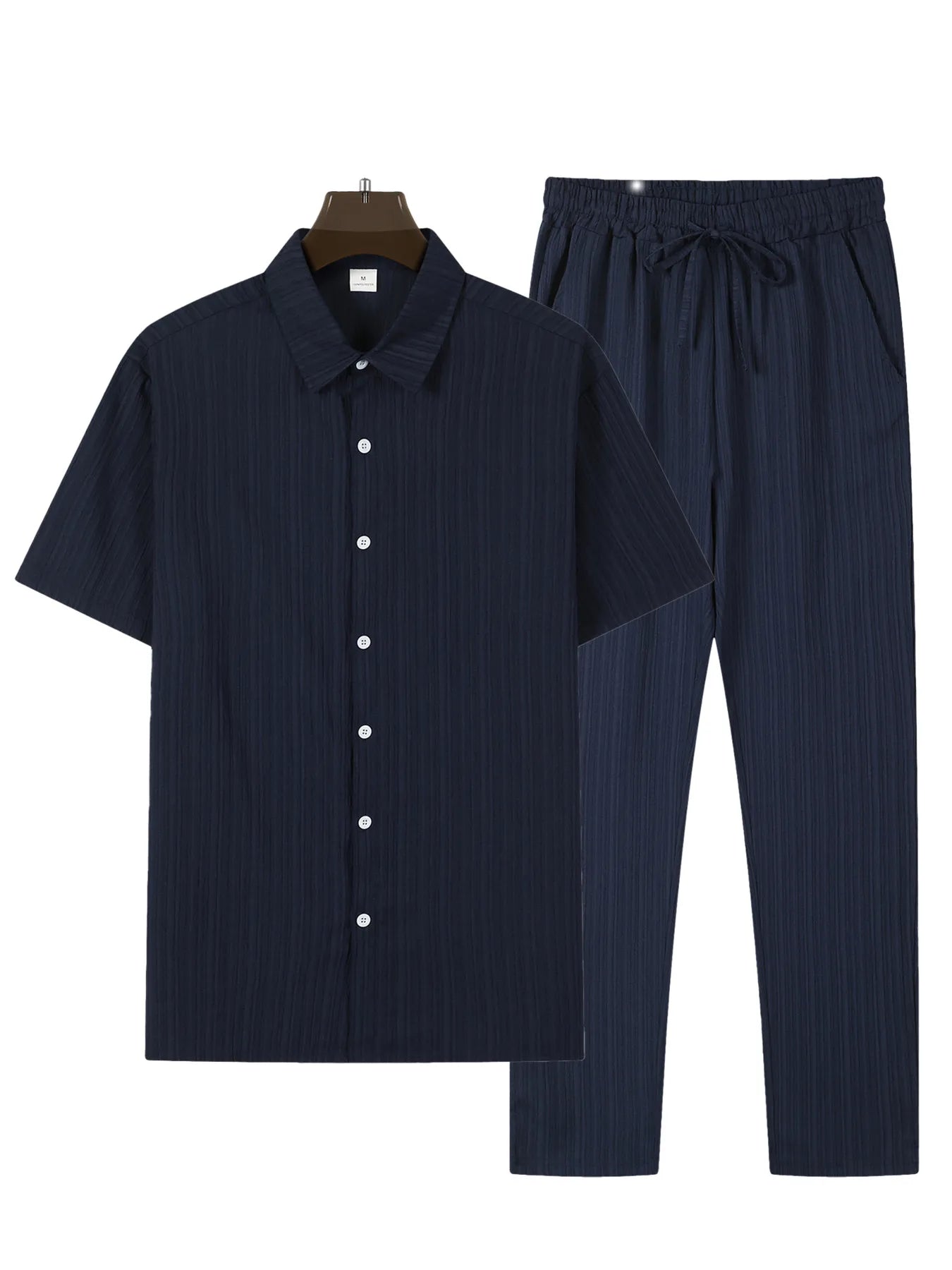 2024 Summer New Men's Solid Color Simple Short Sleeved Shirt And Pants Set Casual Home Comfortable Top And Pants Two-piece