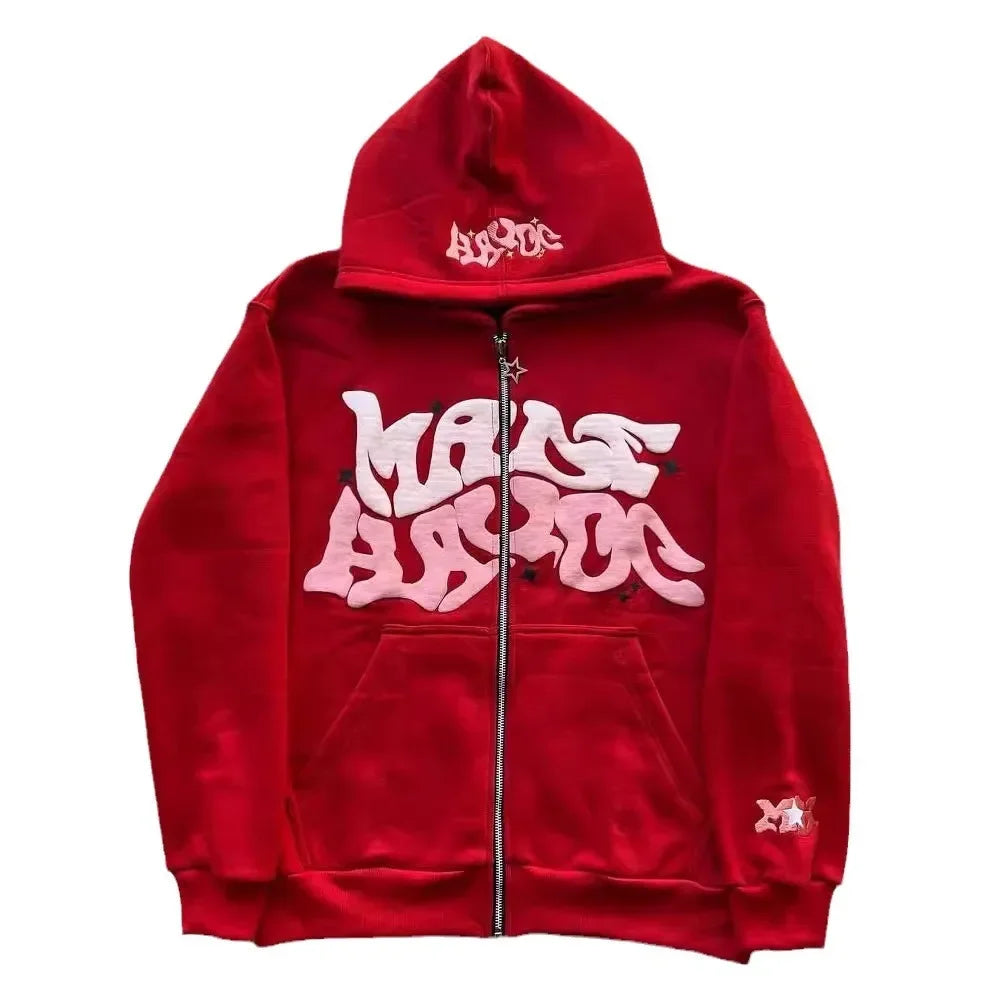 Zipper hooded sweatshirt with retro American letters and stars suitable for men and women Y2K jacket autumn d winter cardigan