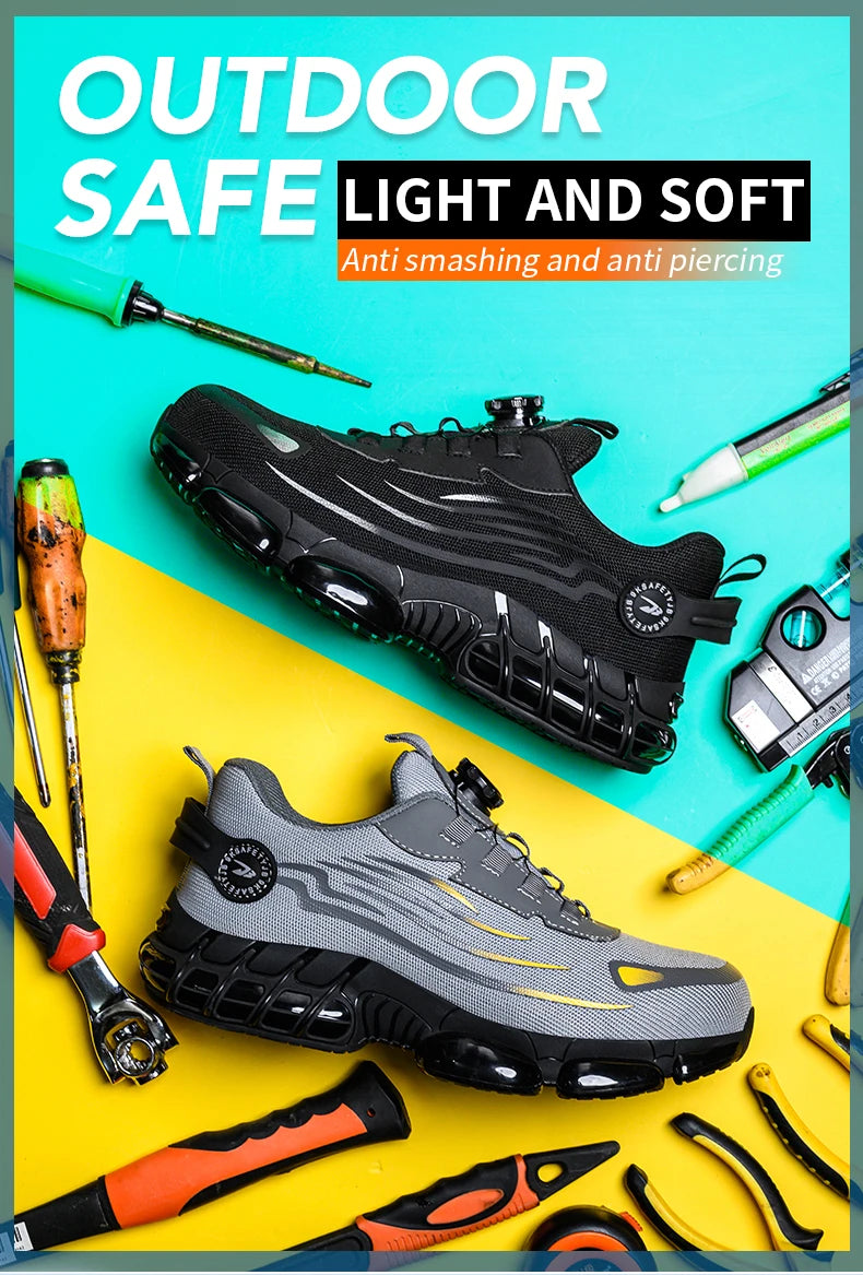 Rotating Button Steel Toe Safety Shoes Men Anti-smash Anti-puncture Work Shoes Breathable Sport Shoes Security Protective Boots