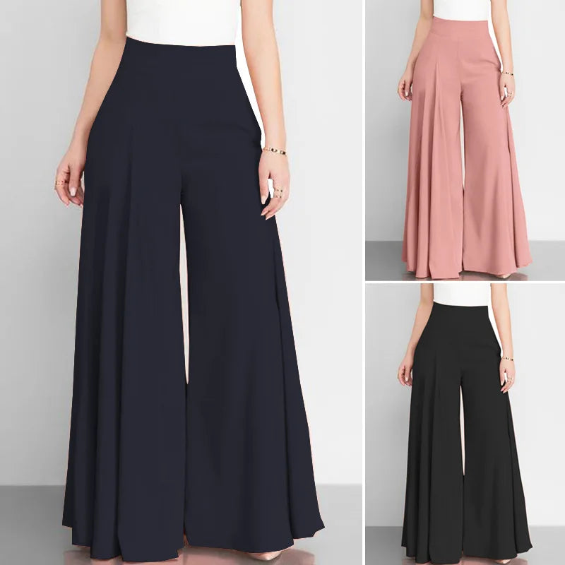 Fashion Women High Waist Wide Leg Pants Spring Autumn Female Elegant Flare Trousers Casual Solid Holiday Loose Long Pant New