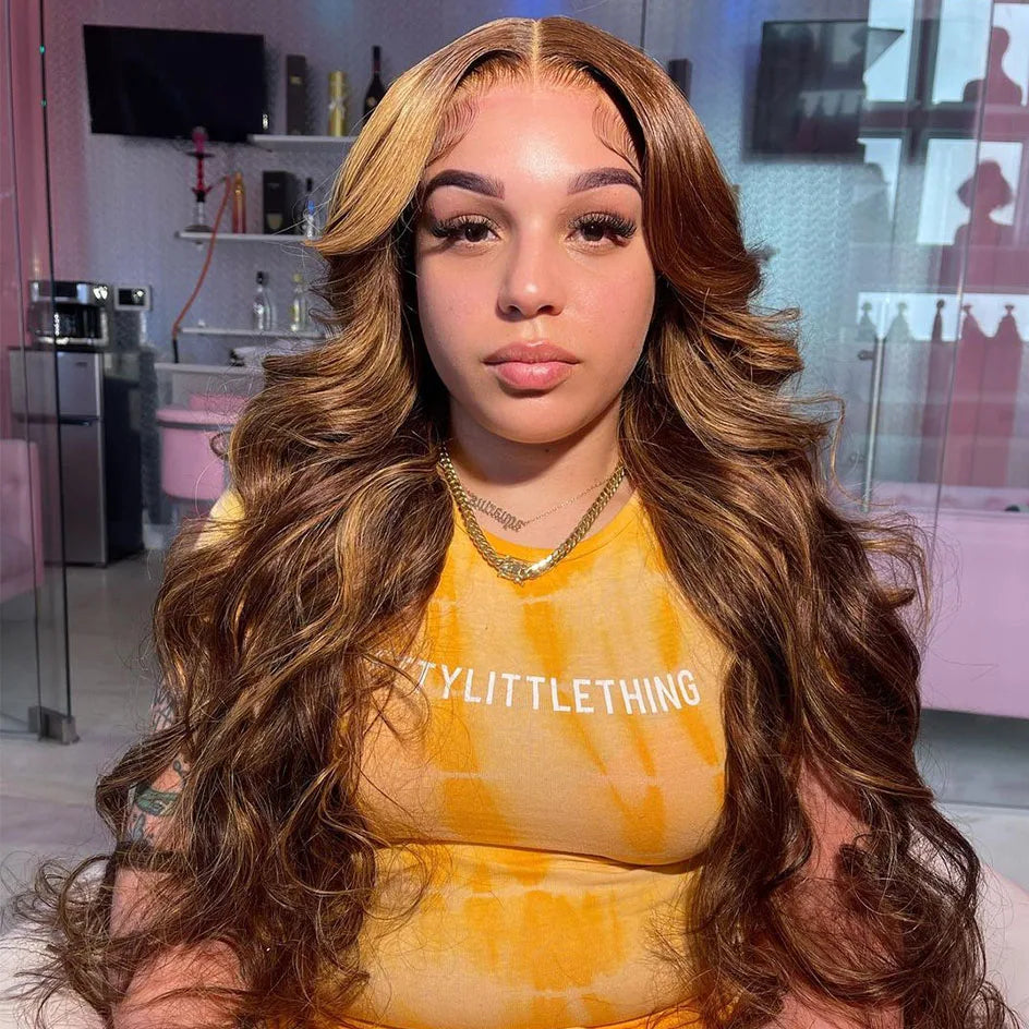 Silkwave Highlight 13x6 Lace Frontal Wig Human Hair Body Wave Lace Front Wigs For Black Women P4/27 Ombre Blonde Brown Color Wig