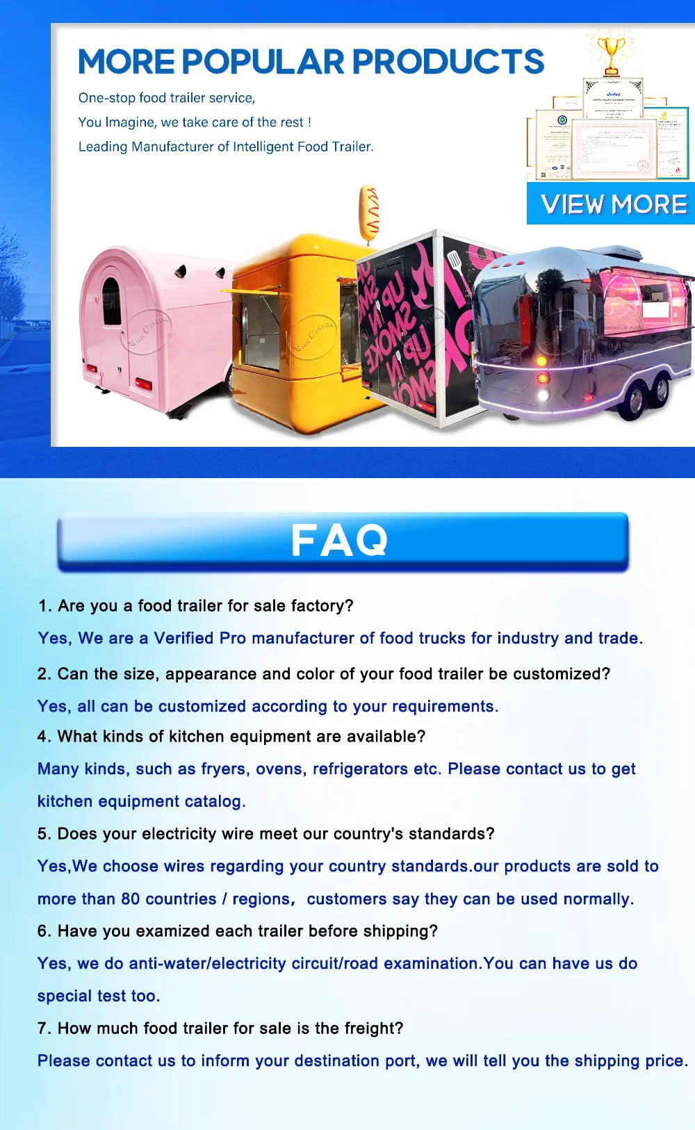 Fully Equipped Ice Cream Food Truck with Full Kitchen Trailer, Fast Food Trailer, Mobile Street Food Cart