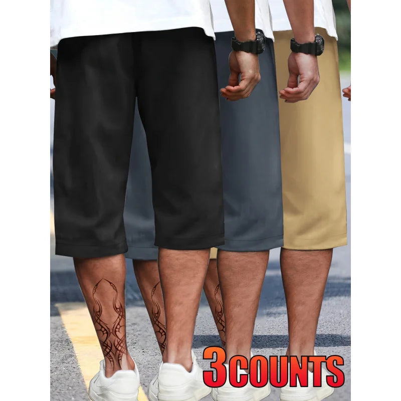 Men Pants Shorts Summer 3-Pack Men's Casual Cropped Drawstring Elastic Waist Outdoor Sports Running Y2k Beach Man Clothing Gym