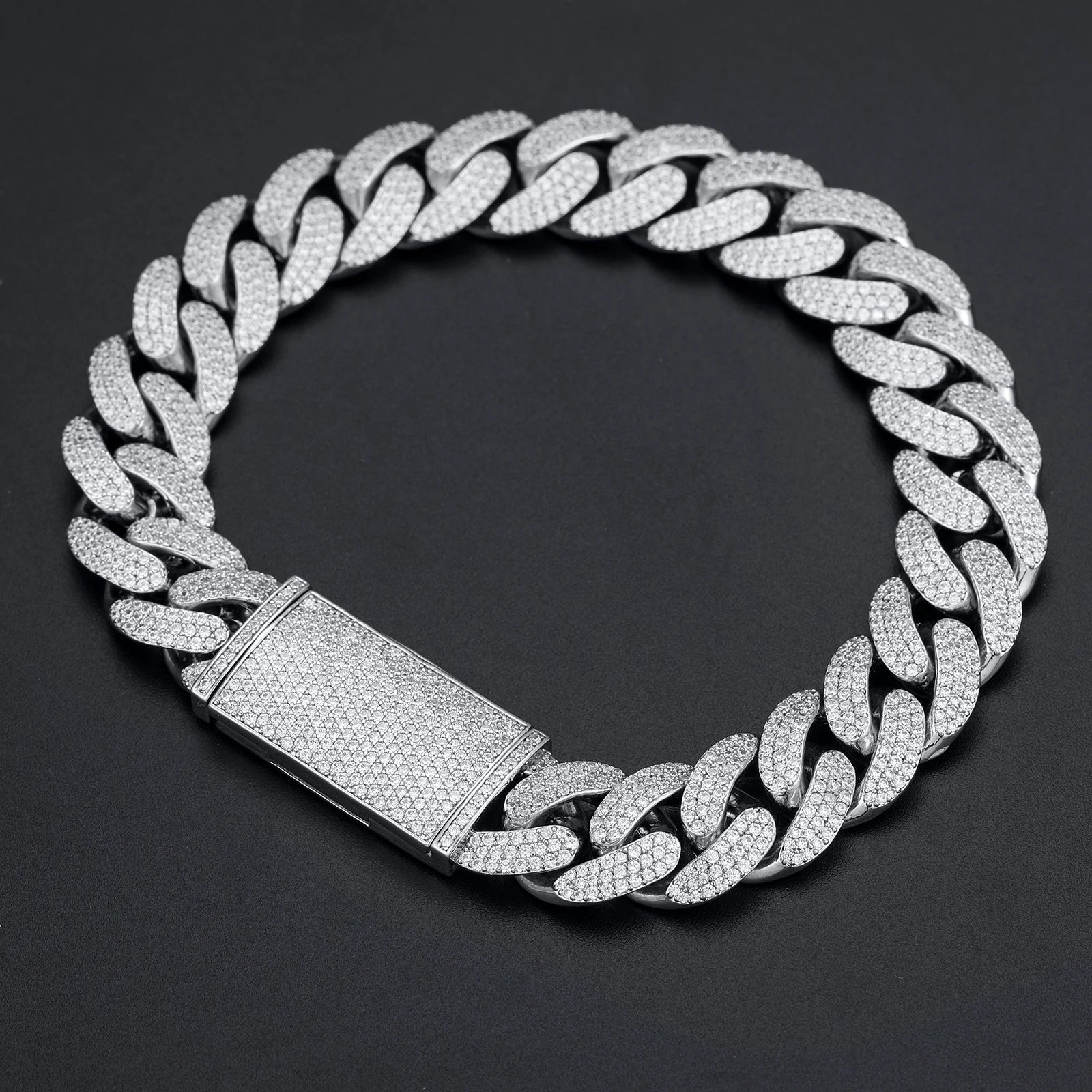 New 8-20mm S925 Sterling Silver Setting Cuban VVS Moissanite Link Miami Chain Necklace For Men Singer Style Rap Hip Hop Jewelry