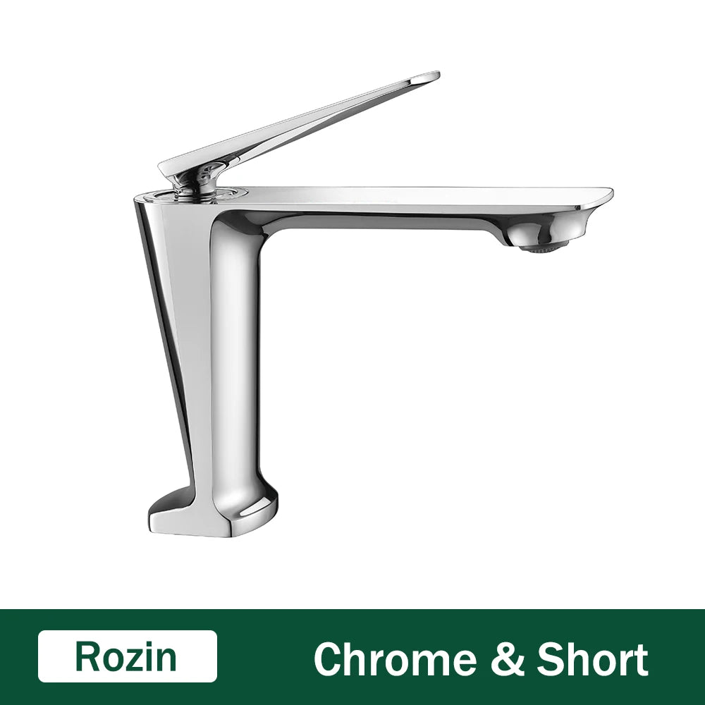 Rozin Matte Black Basin Faucet Deck Mounted Brass Bathroom Sink Faucets Single Lever Bathroom Crane Hot Cold Water Mixer Taps