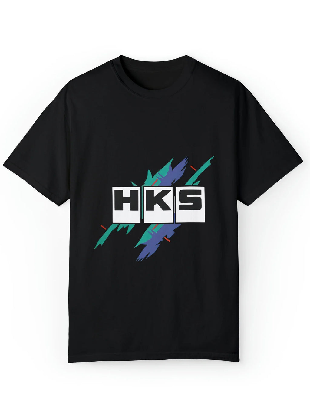 Men's HKS Graphic Cotton T-Shirt - Casual Round Neck Tee with Stretch, Black with Colorful Letter Print