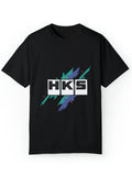 Men's HKS Graphic Cotton T-Shirt - Casual Round Neck Tee with Stretch, Black with Colorful Letter Print