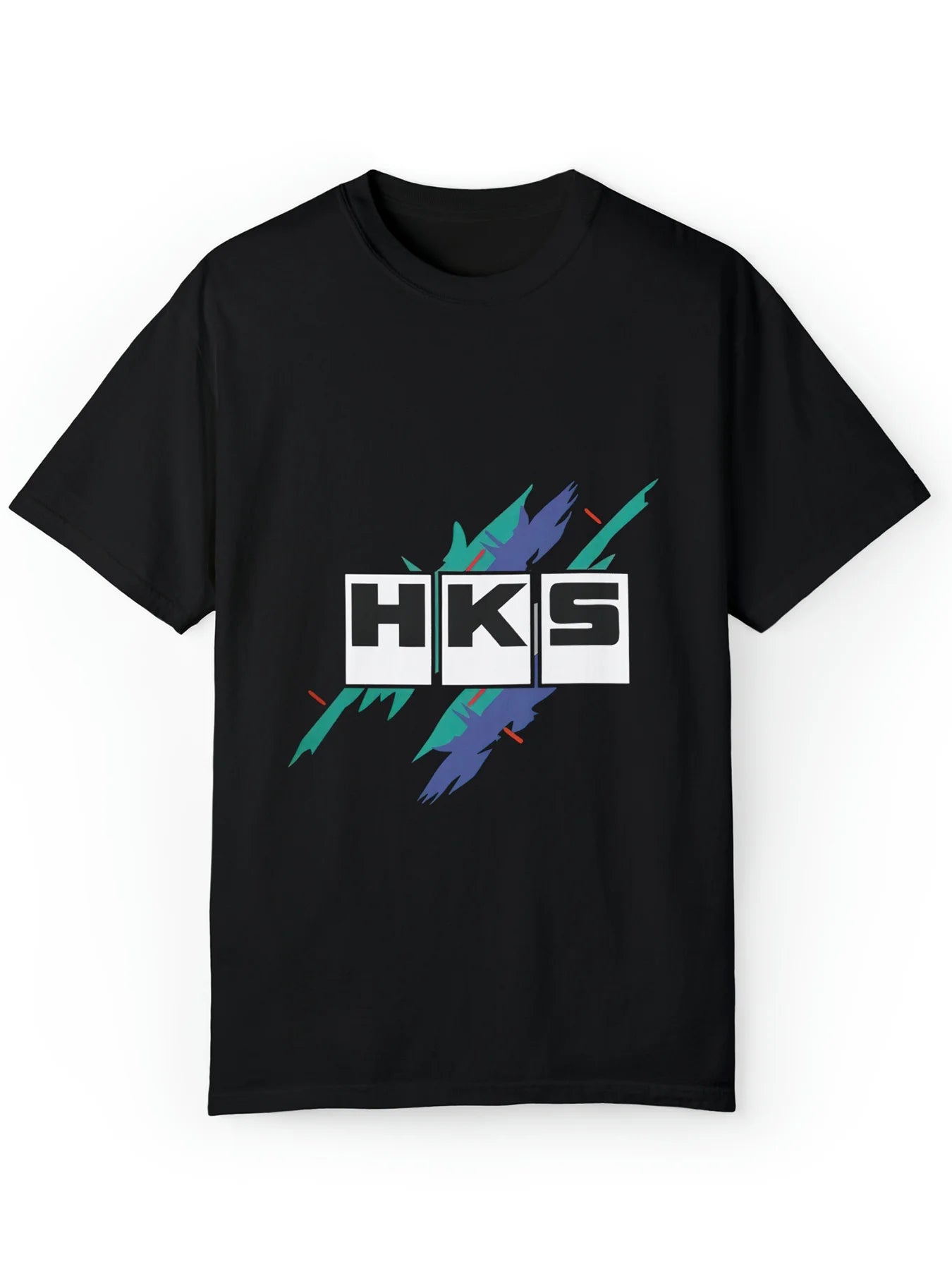 Men's HKS Graphic Cotton T-Shirt - Casual Round Neck Tee with Stretch, Black with Colorful Letter Print