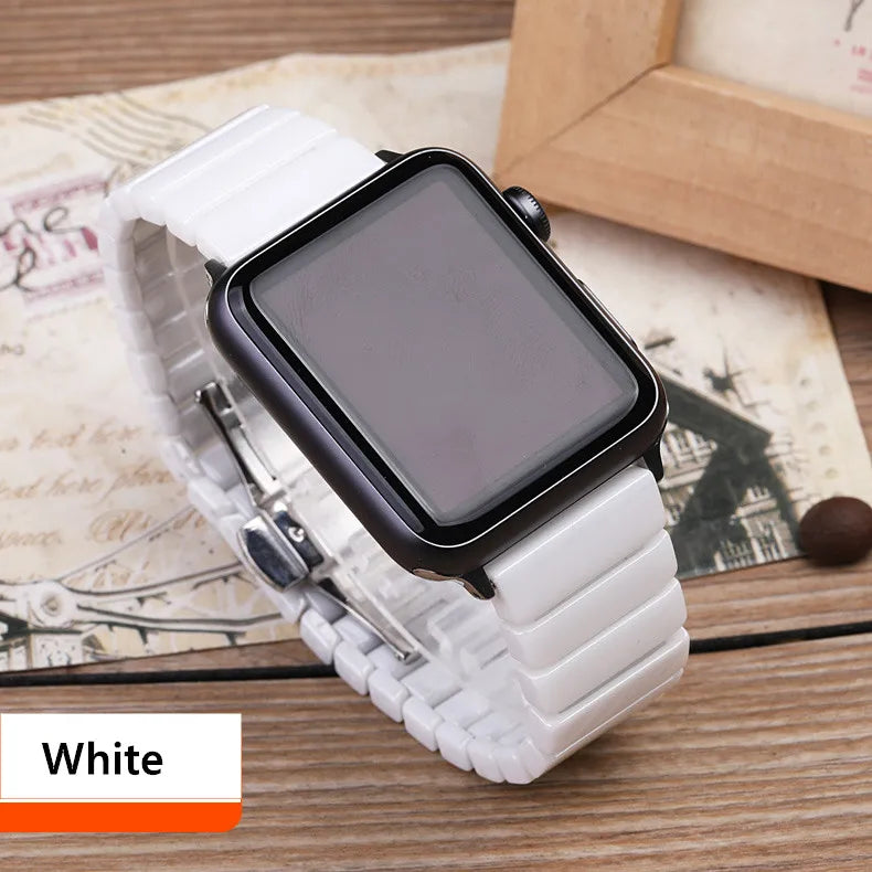 Ceramic Strap for Apple Watch Band 44mm 40mm 45mm 49mm 42mm 38 Stainless steel butterfly bracelet iWatch series 6 3 7 8 se ultra